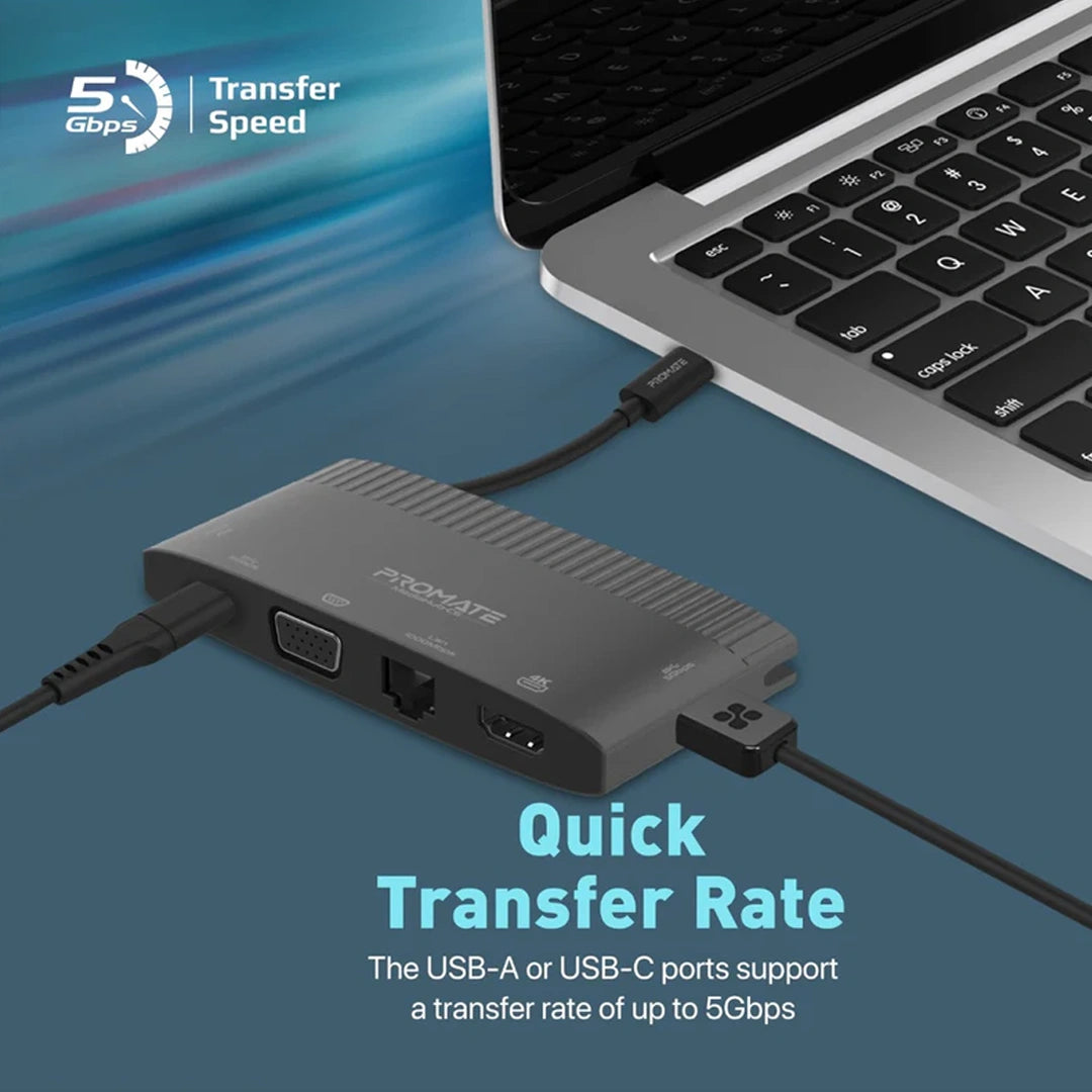 Promate 6-in-1 Highly Versatile USB-C Media Hub with 100W Power Delivery in Qatar Promate 6-in-1 Highly Versatile USB-C Media Hub with 100W Power Delivery in Qatar